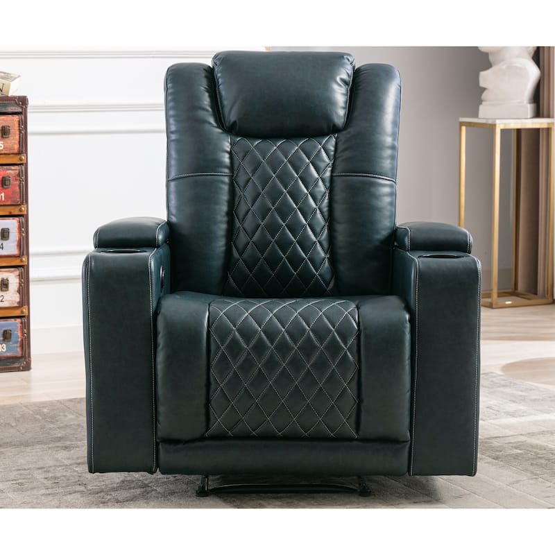 Leather Electric Power Recliner Chair with USB Ports and Cup Holders