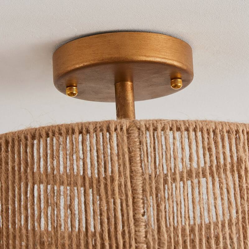3-Light Coastal Jute Semi-Flush Mount Ceiling Light