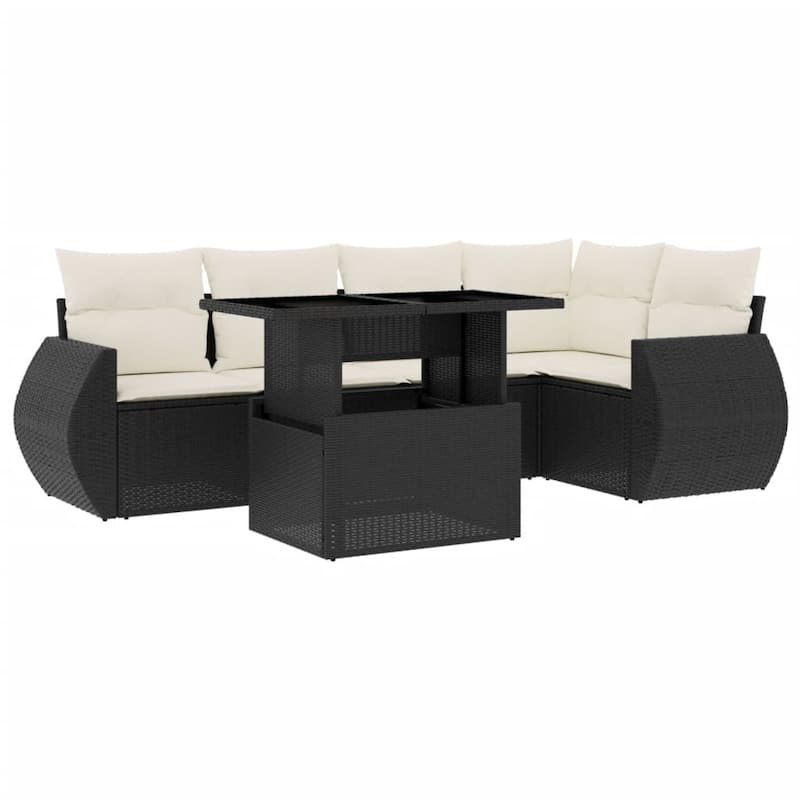 vidaXL Patio Sofa Set with Cushions Outdoor Furniture 6 Piece Poly Rattan - 21.7 x 39.4 x 28.7