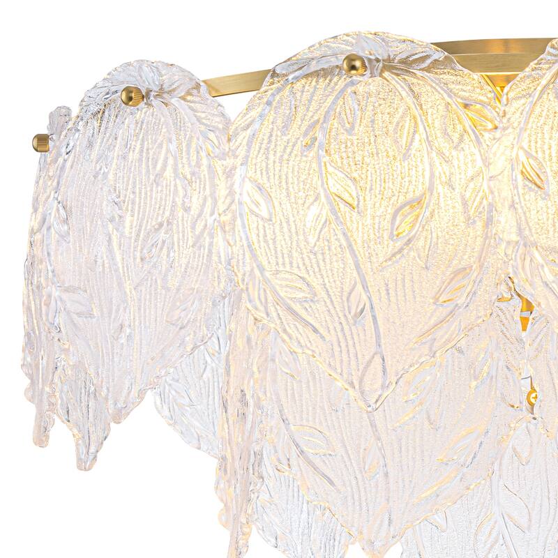 Luxury Gold Chandelier with Double-Tier Clear Glass Leaves