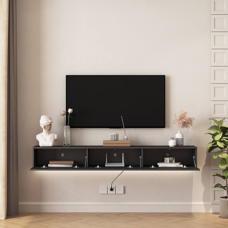 69" Wall Mounted TV for TVs up to 65'', Floating TV Stand with LED Lights & Power Outlet