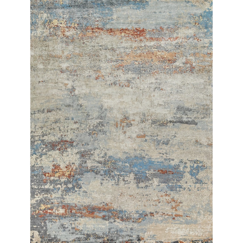 EXQUISITE RUGS Laureno Hand-knotted Bamboo Silk Blue Multi Area Rug.