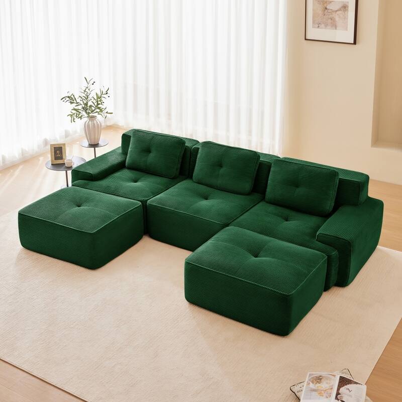 117.3" Minimalist Corduroy Modular Sectional Sofa with Ottomans for Living Room