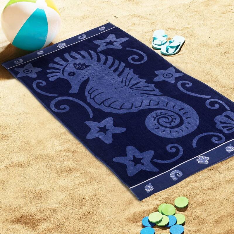 Superior Vibrant Oversized Cotton Beach & Pool Towel Collection - Assorted Styles - Dark Blue