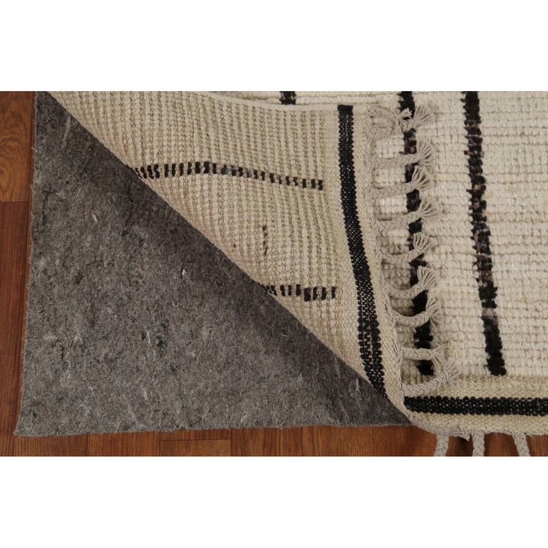 Ivory Moroccan Abstract Area Rug Handmade Wool Carpet - 5'9"x 9'10"