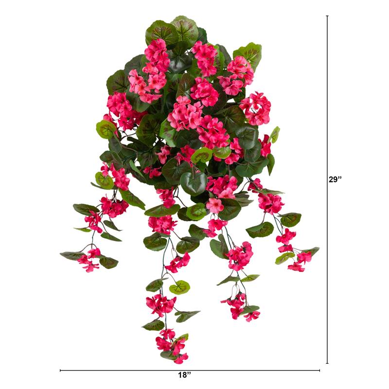 29-in UV Resistant Artificial Geranium Hanging Plant - Set of 2