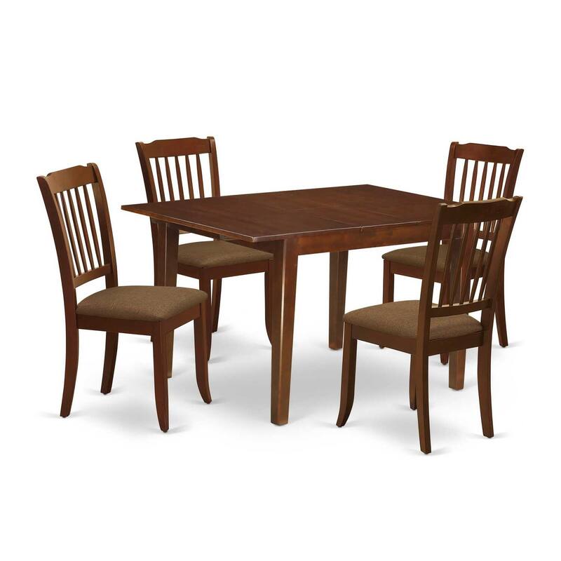 HomeStock 5-Pc Mahogany Finish Solid Wood Top - Rectangular Dining Room Set with Butterfly Leaf - Seats 4