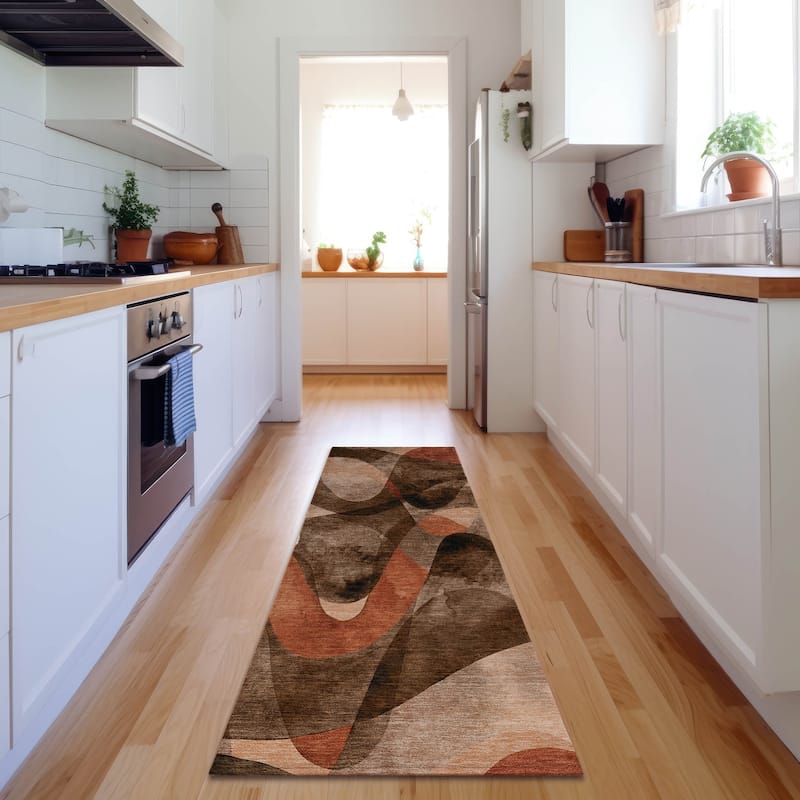 Premium Washable Super Soft Abstract Contemporary Mayfield Rug - Chocolate - 2' 3" x 7' 6" - Runner