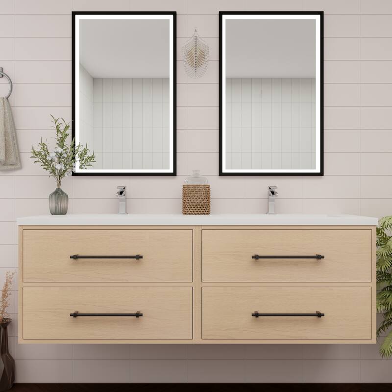 Victoria 48'' Floating Vanity with Double Reinforced Acrylic Sink - 47.5 - Oak Finish - Yellow Oak