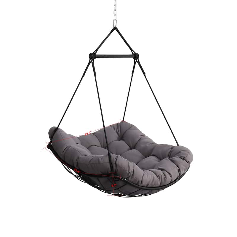 Hammock Chair Swing with Cushion and Steel Bar - Indoor or Outdoor Use