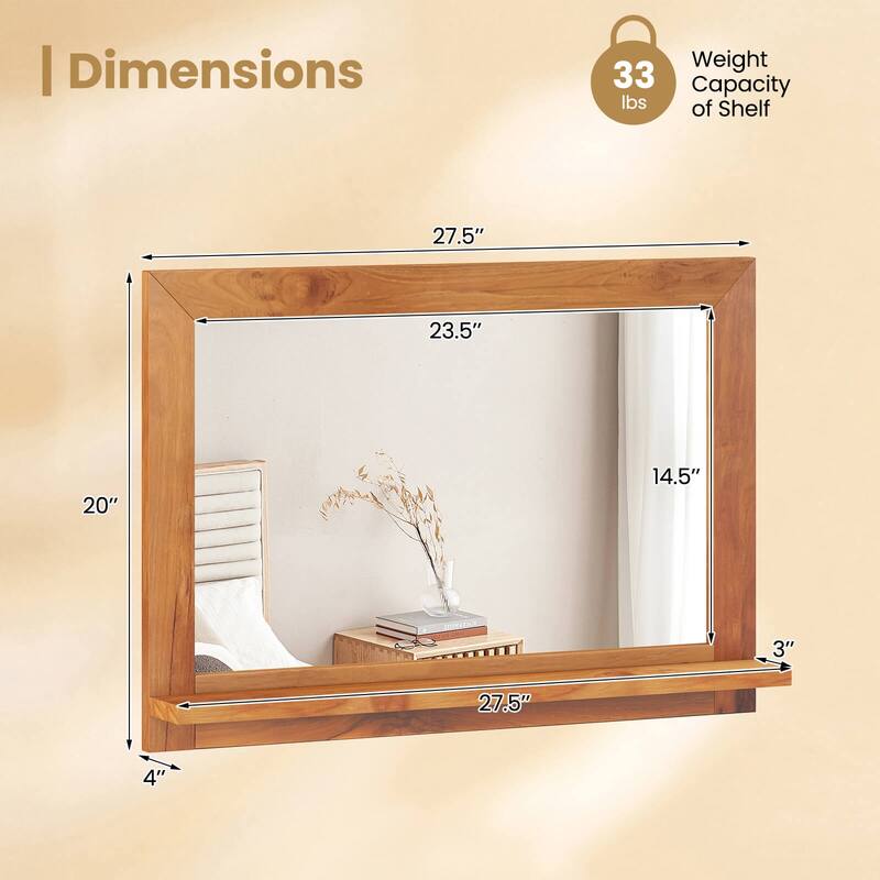 Costway 27.5 x 20 Inch Rectangle Decorative Mirror Farmhouse Wall - Natural - See Details