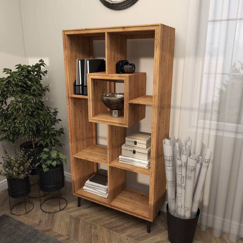 Wooden Geometric 5 Shelf Shelving Unit - Brown - Roche River Decor