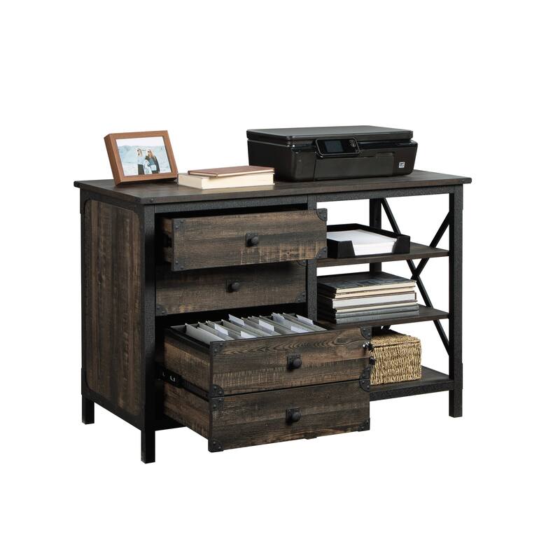 Wood Credenza with Adjustable Shelves, Dark Oak