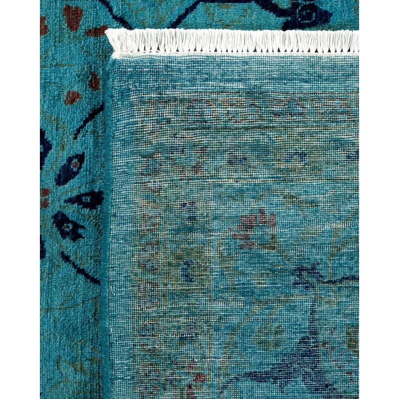 Overton Hand Knotted Wool Vintage Inspired Modern Contemporary Overdyed Blue Area Rug - 6' 1" x 9' 5"