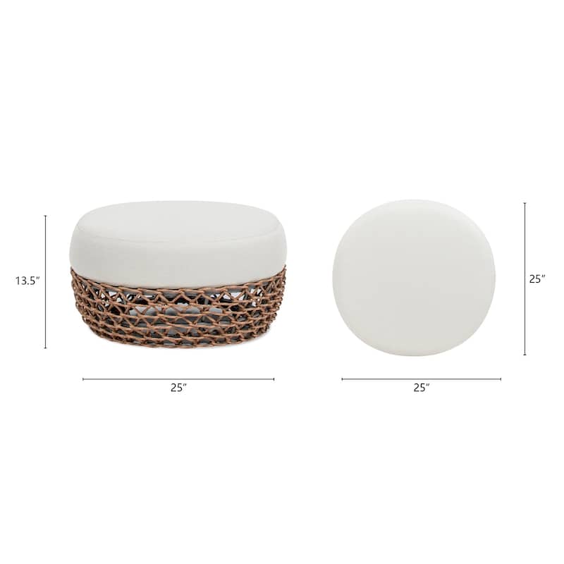 Willow 25" Woven Rope Upholstered Outdoor Patio Ottoman - 25"W X 25"D X 13.5"H