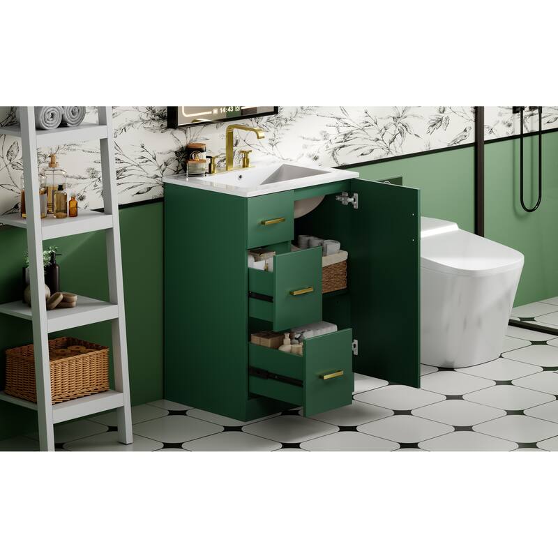 GDFStudio - Elmbrook Modern Bathroom Vanity with Ceramic Sink and 2 Storage Drawers & Soft-Closing Door - 24'W