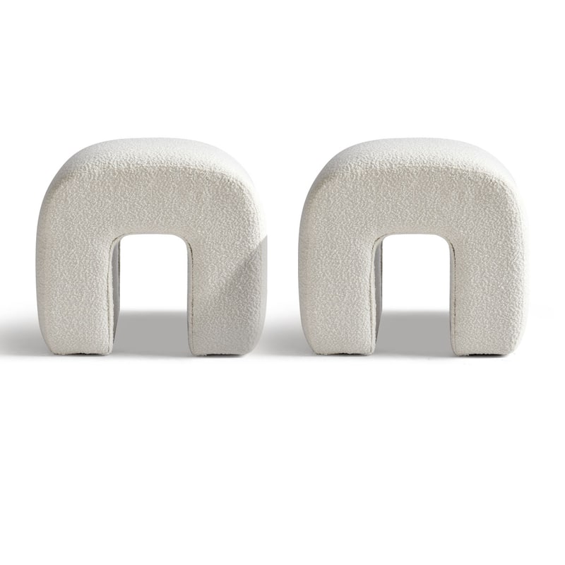 18'' Height Cute Boucle Upholstered Rectangle Ottomans (Set of 2) - Beige