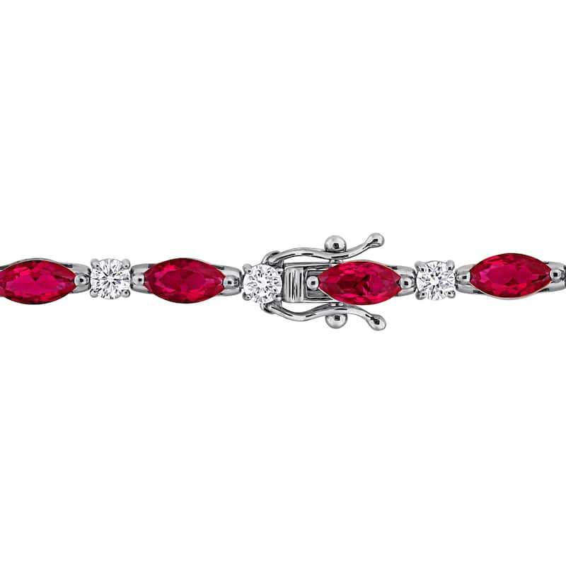Miadora 18k White Gold Lab Grown Diamond and Created Ruby or Sapphire Tennis Bracelet