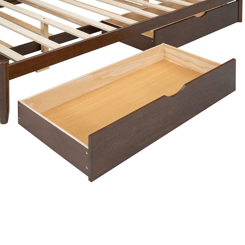 Queen Size Wood Platform Bed with 2 Big Drawers and Twin XL Trundle