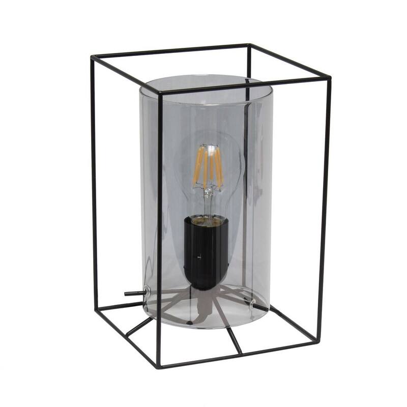 Lalia Home Framed Table Lamp with Clear Cylinder Glass Shade - Small - Black/Smoke