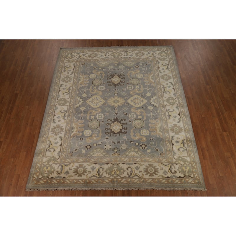 All-Over Oushak Indian Area Rug Hand-Knotted Wool Carpet - 8'1" x 9'11"