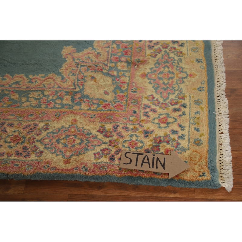 Hand Knotted Oriental 100% Wool Carpet Traditional Medallion Navy Blue & Blues Kerman Area Rug - 8' 9'' X 5' 10''