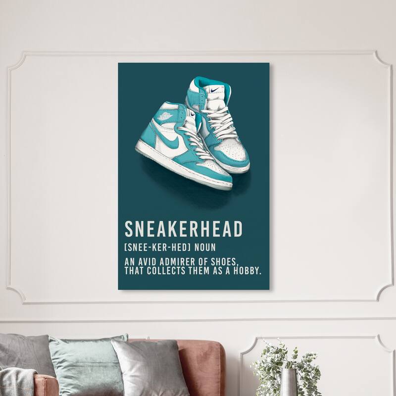 Wynwood Studio Fashion and Glam Aqua Sneakerhead Blue and Teal Modern & Contemporary Wall Art Canvas Print - 54 x 36