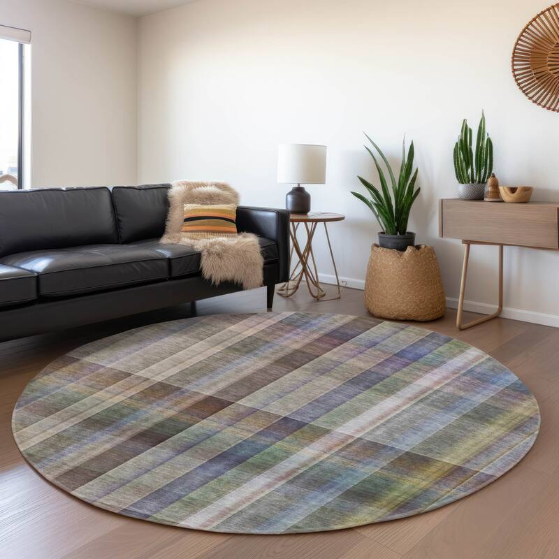 Premium Washable Super Soft Plaid Mayfield Rug - Pewter - 8' x 8' - Round