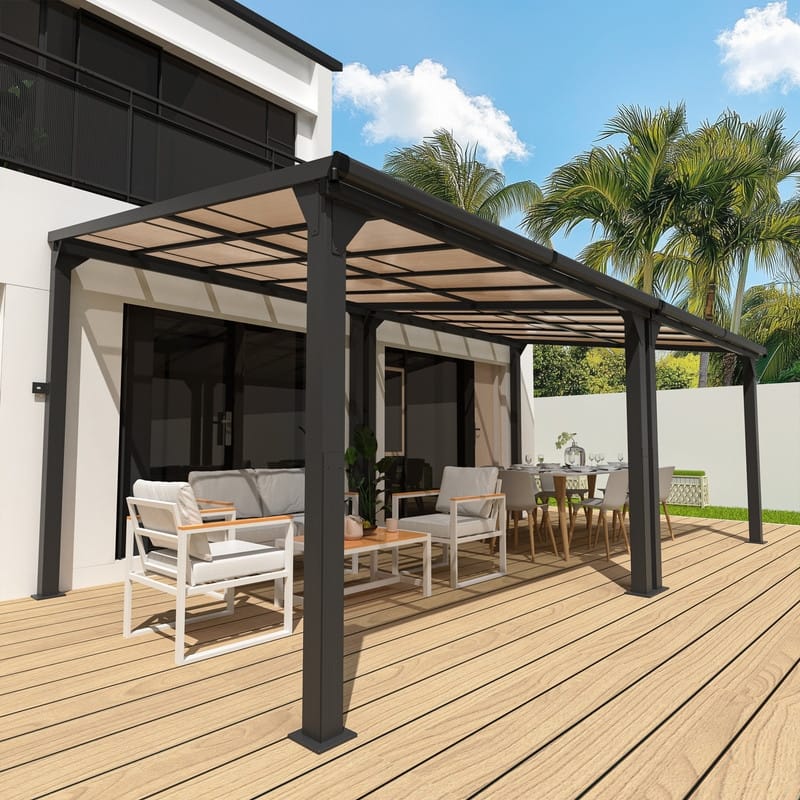 Hardtop Outdoor Gazebo Pergola Aluminum Framed with Sloping Pitched Roof for Garden, Patio, Backyard