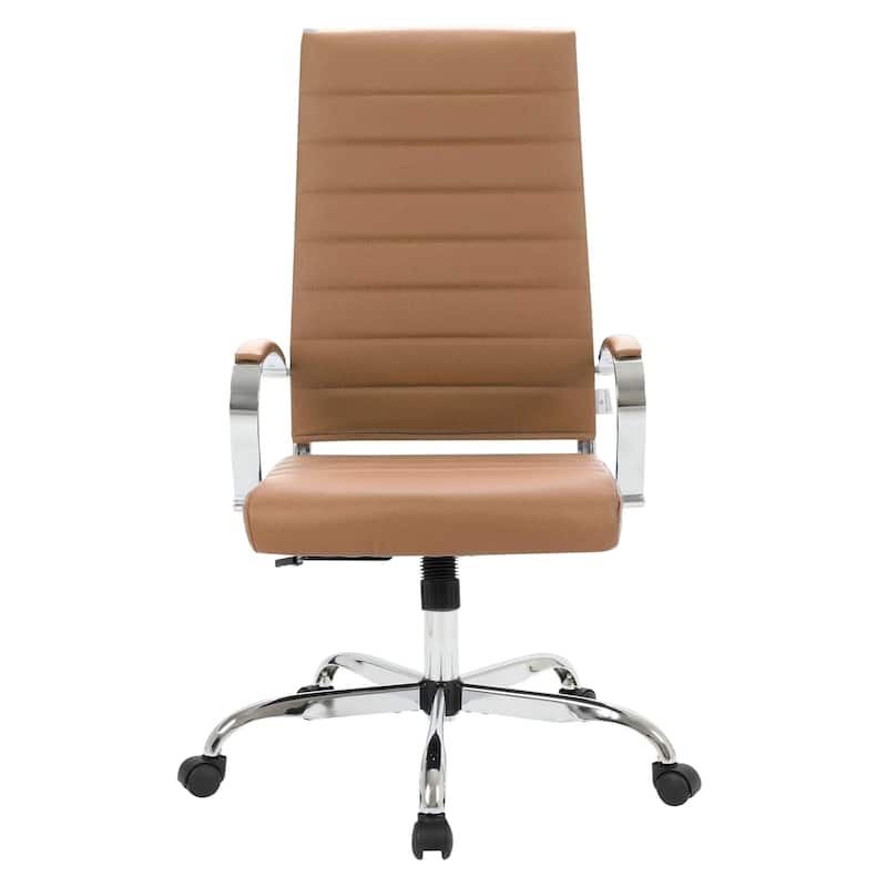 Benmar Leather Executive Office Chair with Chrome Frame, Adjustable Height, Tilt Lock, 360° Swivel, and Smooth Rolling Casters