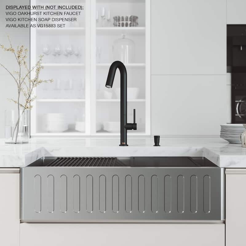 VIGO Oxford Stainless Steel Single Bowl Slotted Apron Farmhouse Kitchen Sink and Accessories