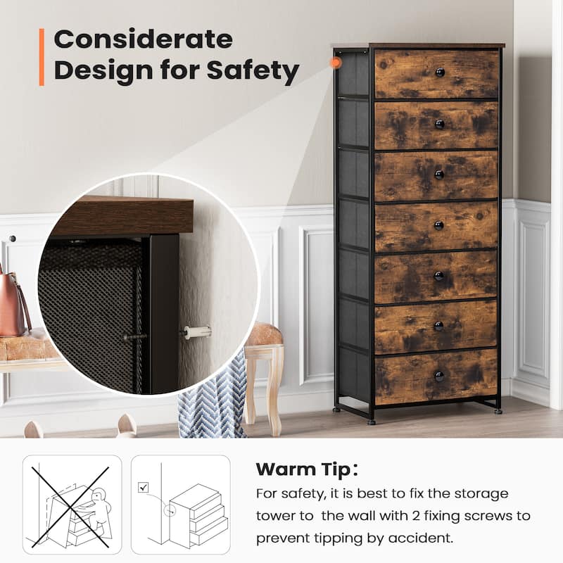 7 Drawers Chest Furniture Storage Tower Organizer Unit for Bedroom