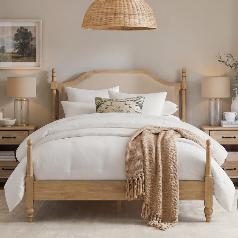 Queen Size Bed Frame With Headboard, Wooden Slat Support, Oak - Oak - Queen