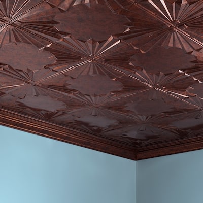 FASÄDE Art Deco Decorative Vinyl 2ft x 4ft Glue Up Ceiling Panel in Moonstone Copper (5 Pack)