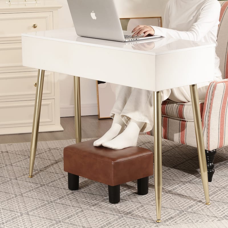 Adeco Small Rectangular Ottoman Modern PU Leather Footrest Stool Chair