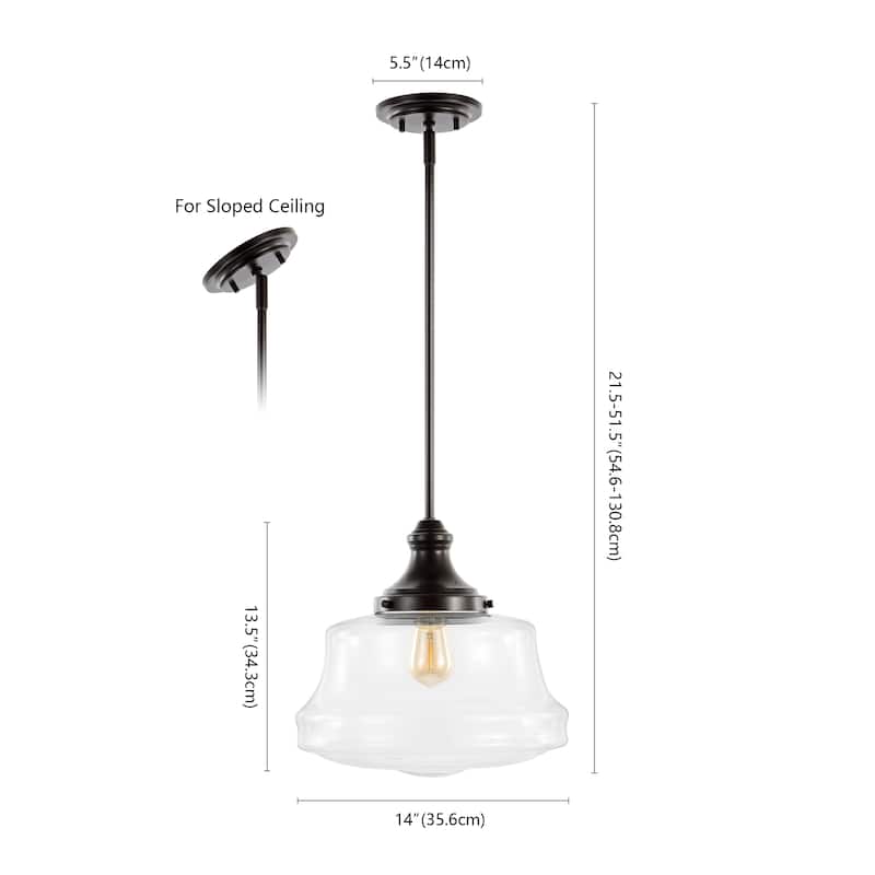 Olivier 14" 1-Light Bohemian Farmhouse Iron/Glass LED Pendant, Oil Rubbed Bronze/Clear by JONATHAN Y