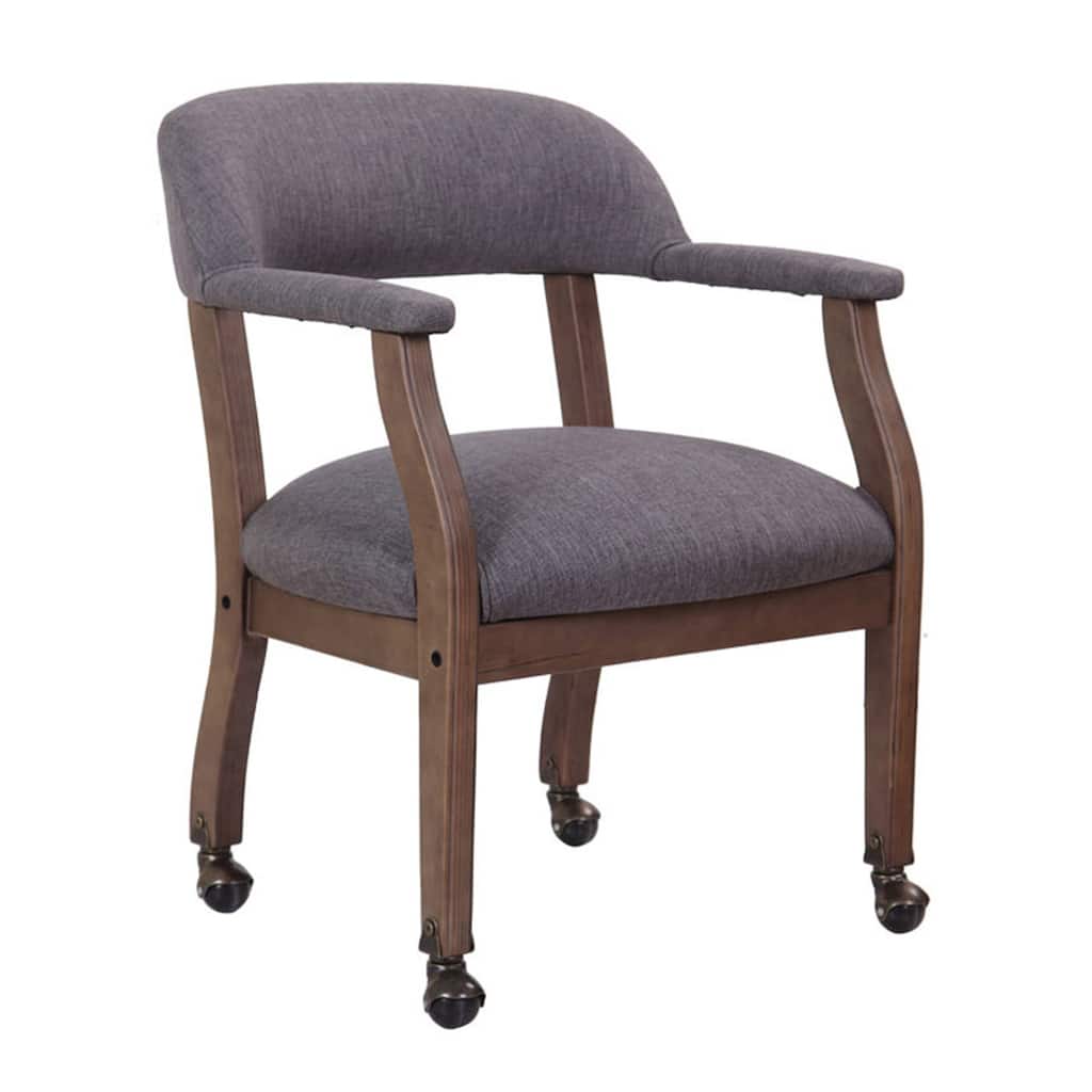 Anna Captain Chair, Driftwood Finish, Hooded Brass Casters, Gray Linen