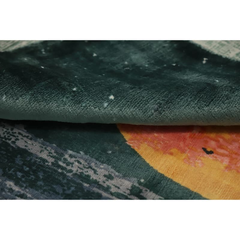 Hand Knotted Oriental Viscose Silk Carpet Modern Pictorial Multi-Colored Abstract Area Rug - 7' 8'' X 5' 7''