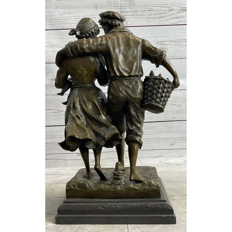 Imitative Fisherman Family Man Woman Baby Bronze Statue Sculpture Romantic Figure 16 Inches X 8 Inches
