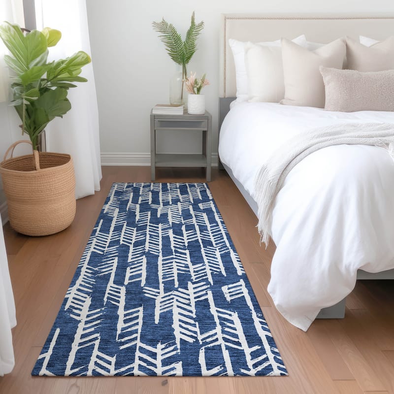 Premium Washable Super Soft Modern Arrows Mayfield Rug - Navy - 2'3" x 7'6"