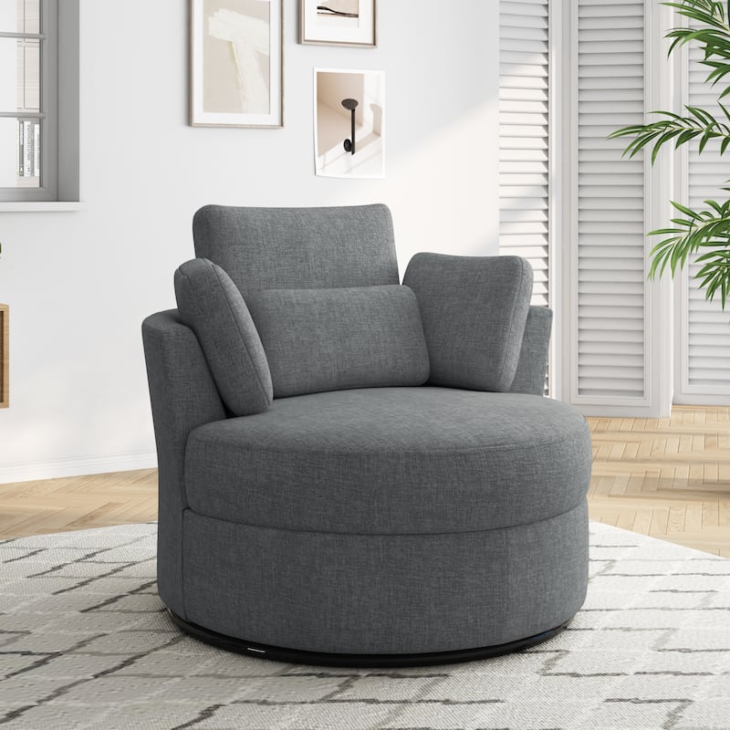 Upholstered Swivel Accent Chair with Wooden Tray Storage Ottoman - Excluding Ottoman - Grey/Chenille
