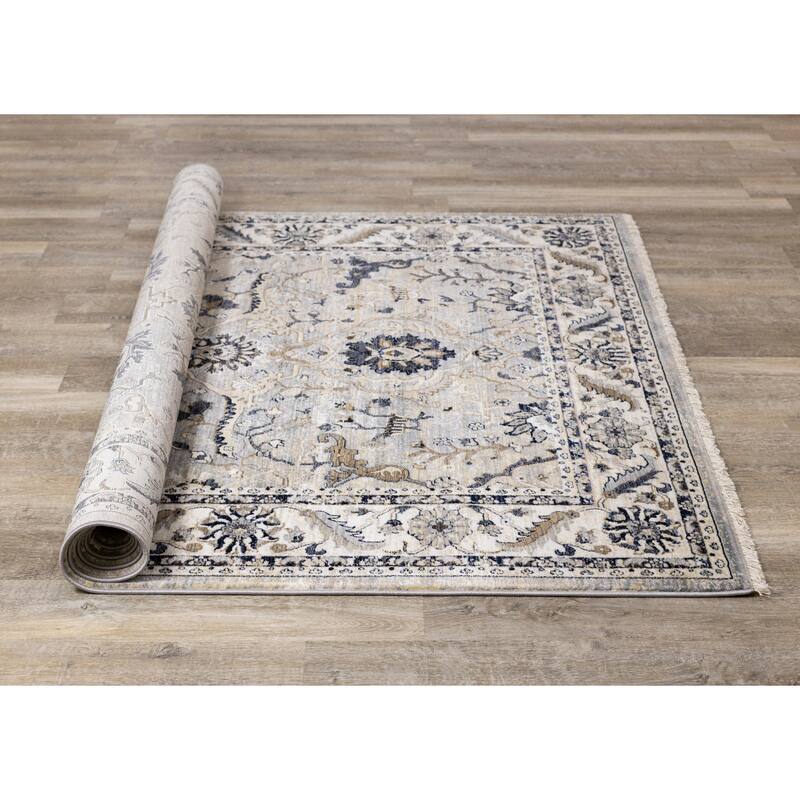 Santiago Classic Floral Cream Blue Area Rug