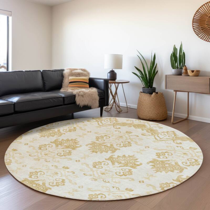 Machine Washable Indoor/ Outdoor Chantille Damask Medallion Rug