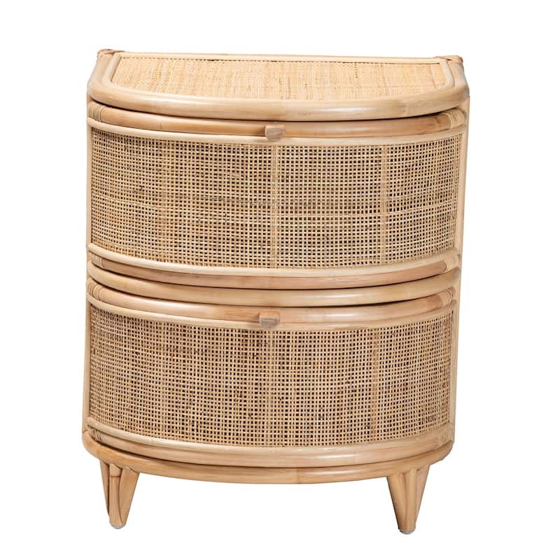 Oleta Modern Bohemian Natural Brown Rattan 2-Drawer Nightstand