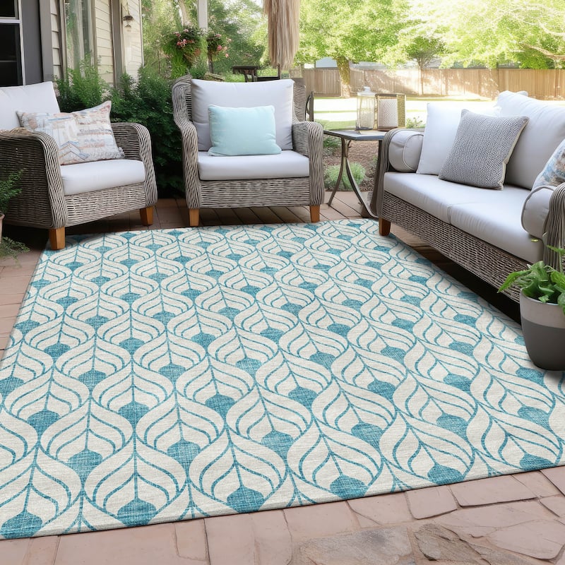 Machine Washable Indoor/ Outdoor Chantille Contempoary Geo Rug - Teal - 9' x 12'