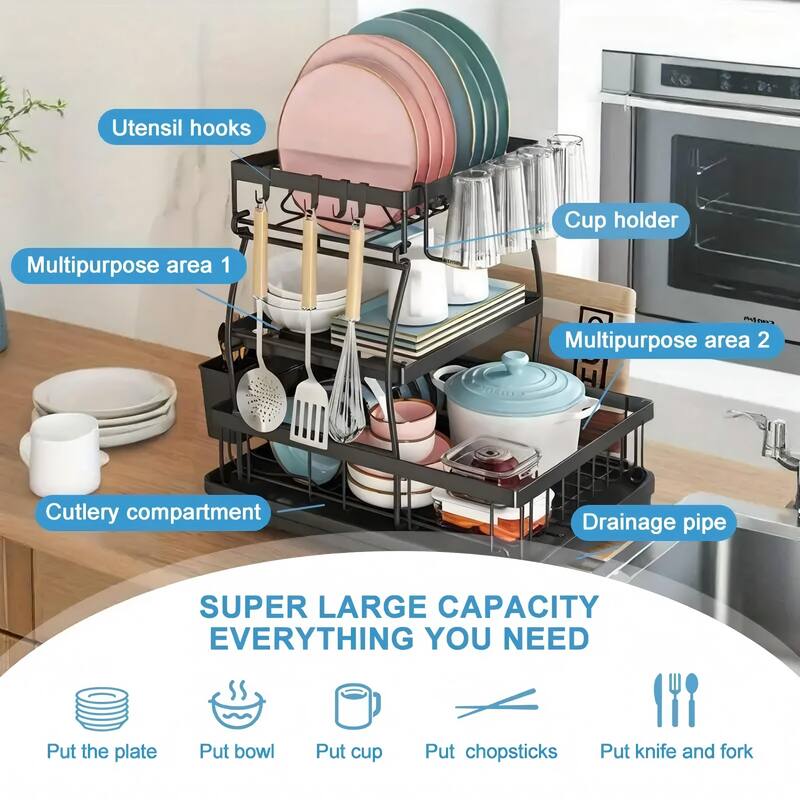 3-Layer Dish Drying Rack,Plate Racks,Dishes Holder for Kitchen Counter