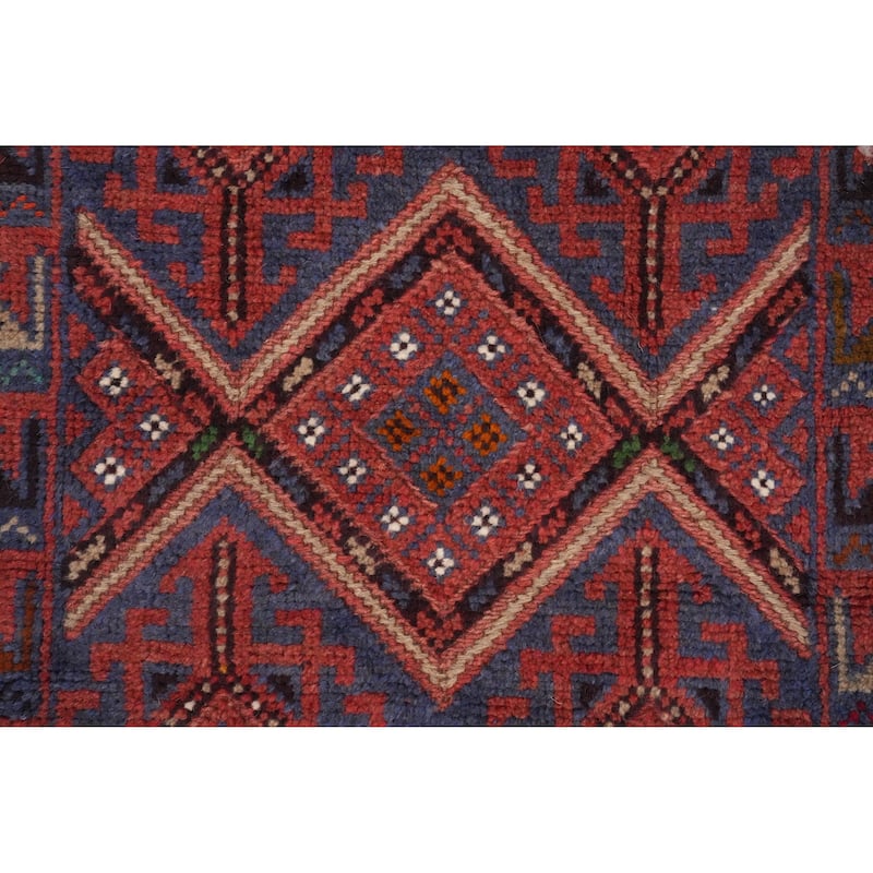 Hand Knotted Oriental 100% Wool Carpet Traditional Tribal Navy Blue & Blues Balouch Runner Rug - 7' 10'' X 2' 0''