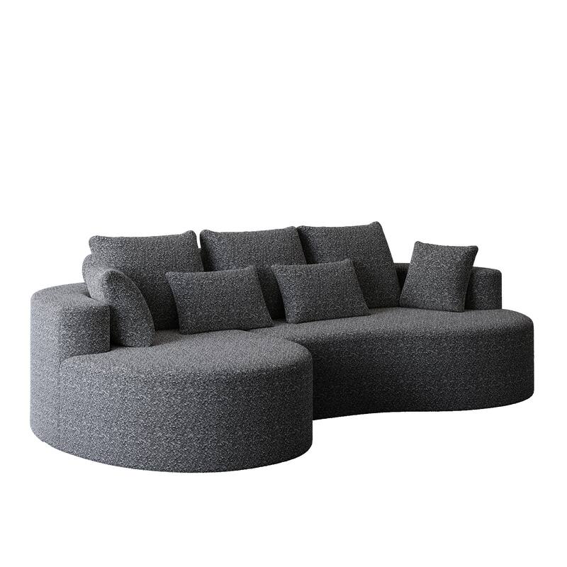 L-Shaped Curved Cloud Sectional Couch, Oversized Chenille Upholstered 4-Seater Sofa, Full Compressed Corner Sofa with 7 Pillows