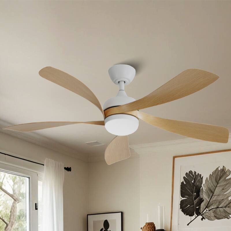 52 Inch Ceiling Fan with Light and Remote for Living Room Bedroom Dining Room Patio Farmhouse - 52 Inches - White with Wood