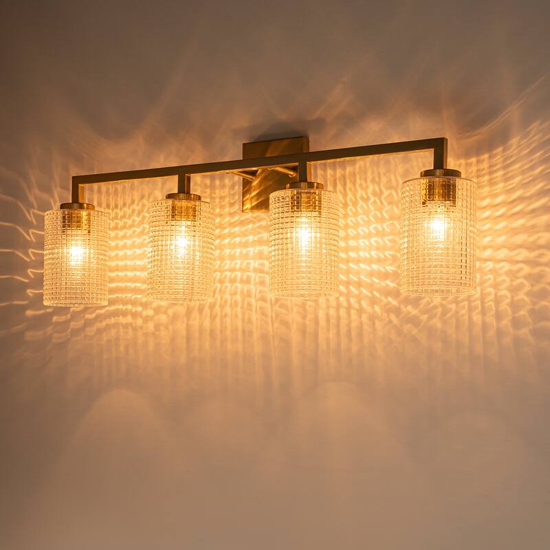 3/4-Light Modern Glass Wall Sconce Bathroom Vanity Light with Grid Glass Shades